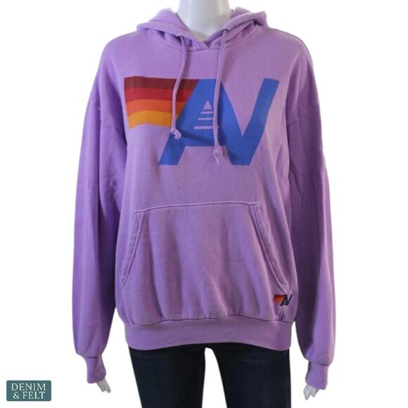 Aviator Nation Logo Hoodie Purple Relaxed Fit Kangaroo Pocket Women’s XS - Picture 6 of 16